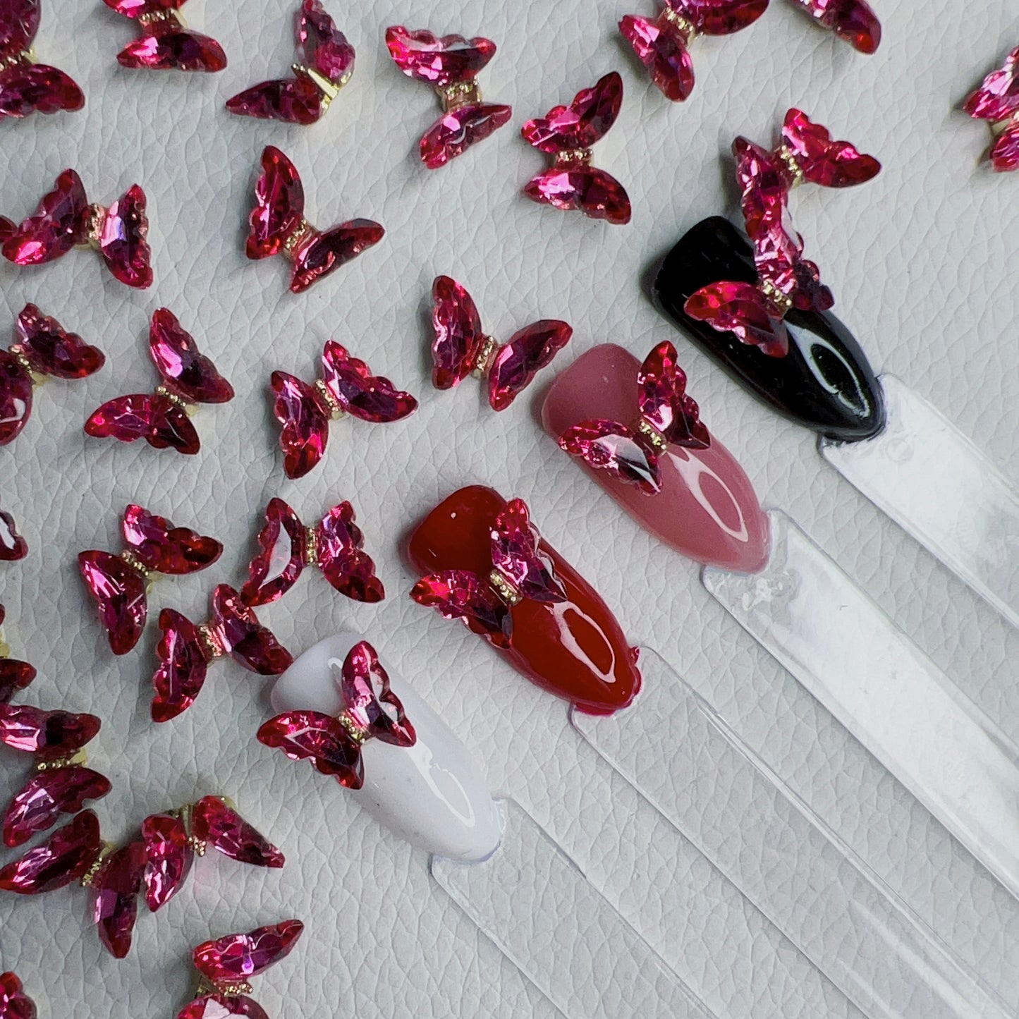Ruby Pink Glass Butterfly with metal base